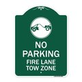 Signmission Fire Lane Tow Zone with Graphic, Green & White Aluminum Architectural Sign, 18" x 24", GW-1824-23980 A-DES-GW-1824-23980
